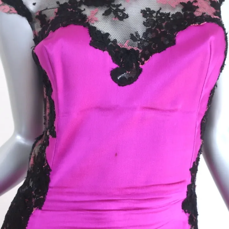 Foddis Gown Orchid Stretch Satin & Lace Size 40 Cap Sleeve Maxi Dress
