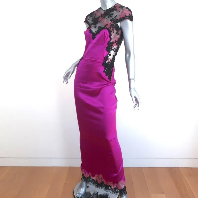 Foddis Gown Orchid Stretch Satin & Lace Size 40 Cap Sleeve Maxi Dress