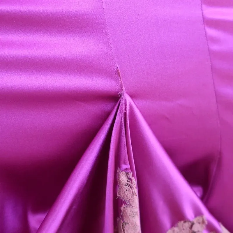 Foddis Gown Orchid Stretch Satin & Lace Size 40 Cap Sleeve Maxi Dress