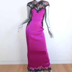 Foddis Gown Orchid Stretch Satin & Lace Size 40 Cap Sleeve Maxi Dress