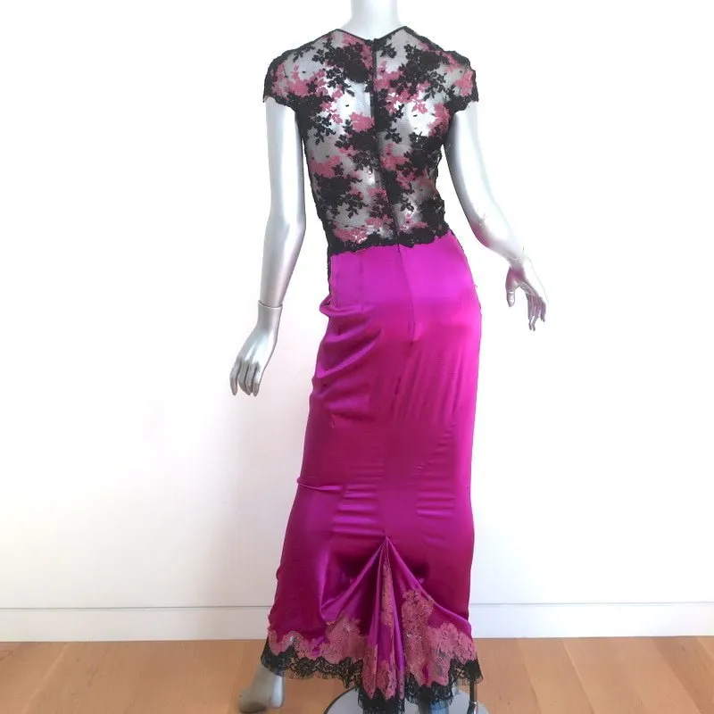 Foddis Gown Orchid Stretch Satin & Lace Size 40 Cap Sleeve Maxi Dress