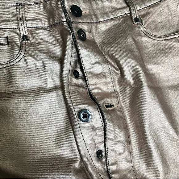 G-Star Raw Noxer Champagne Gold Coated Denim Pencil Skirt Button Front Jean sz L