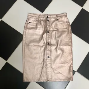 G-Star Raw Noxer Champagne Gold Coated Denim Pencil Skirt Button Front Jean sz L