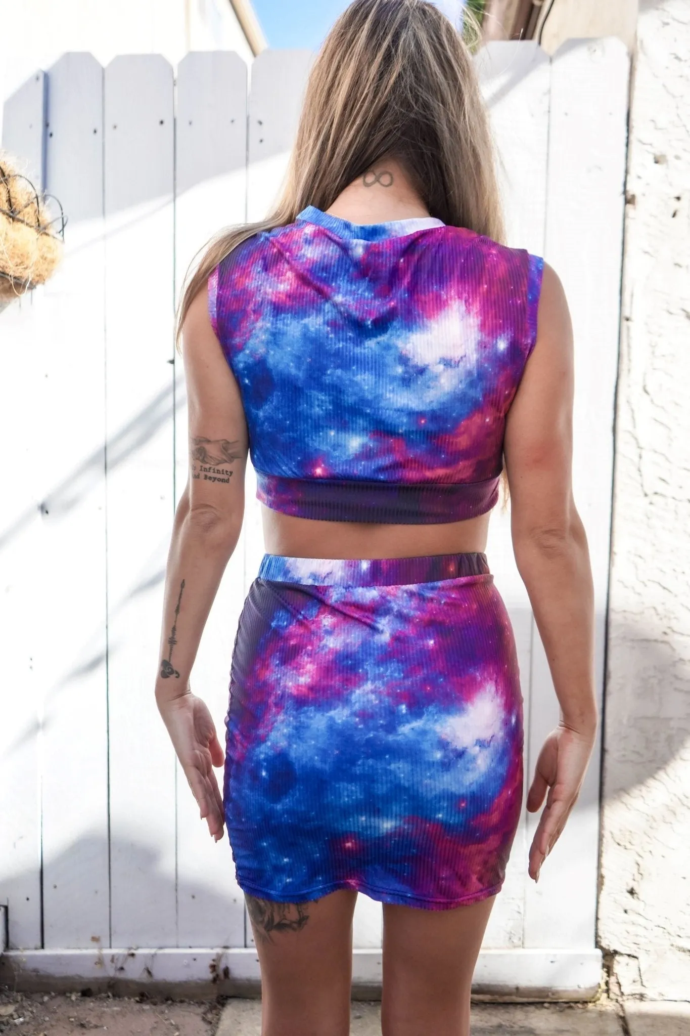 Galaxy Outfit for Women: Crop Top with V Collar and Mini Skirt
