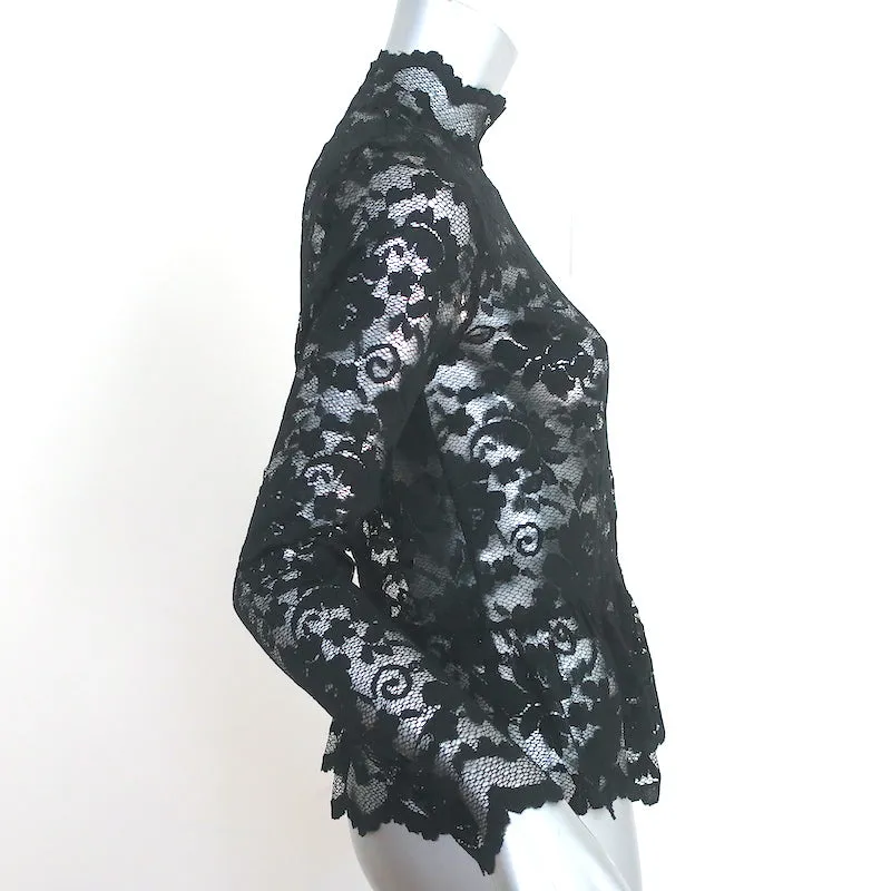 GANNI Lace Peplum Top Black Size 38 Long Sleeve Turtleneck Blouse