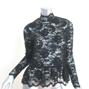 GANNI Lace Peplum Top Black Size 38 Long Sleeve Turtleneck Blouse