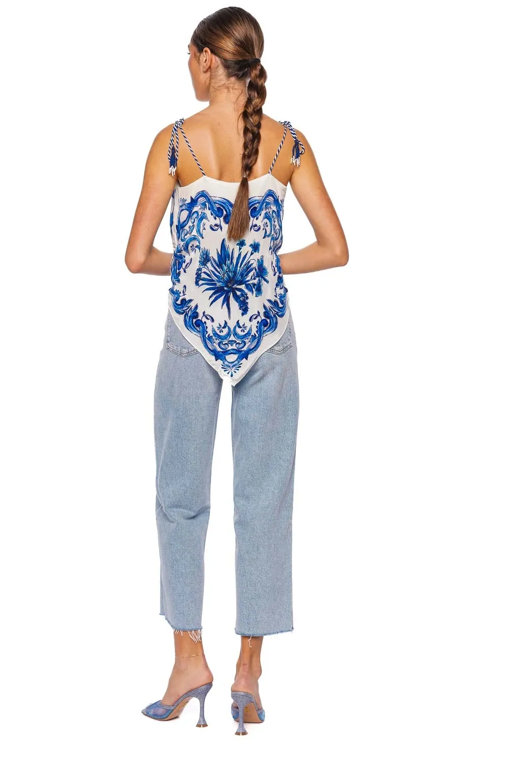 Garden Tiles Tie Shoulder Scarf Blouse