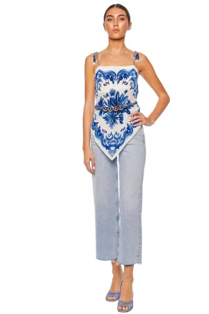 Garden Tiles Tie Shoulder Scarf Blouse