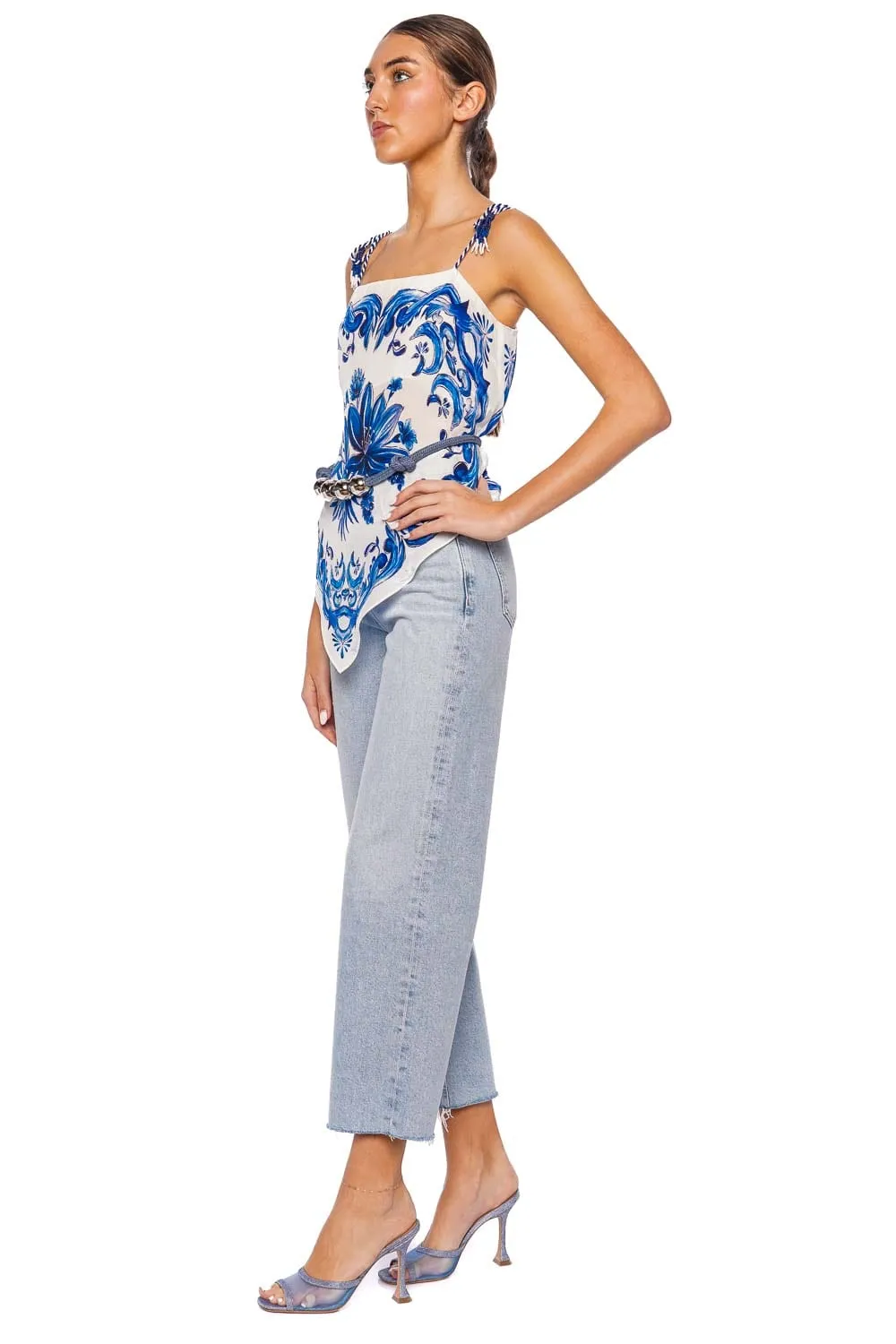 Garden Tiles Tie Shoulder Scarf Blouse