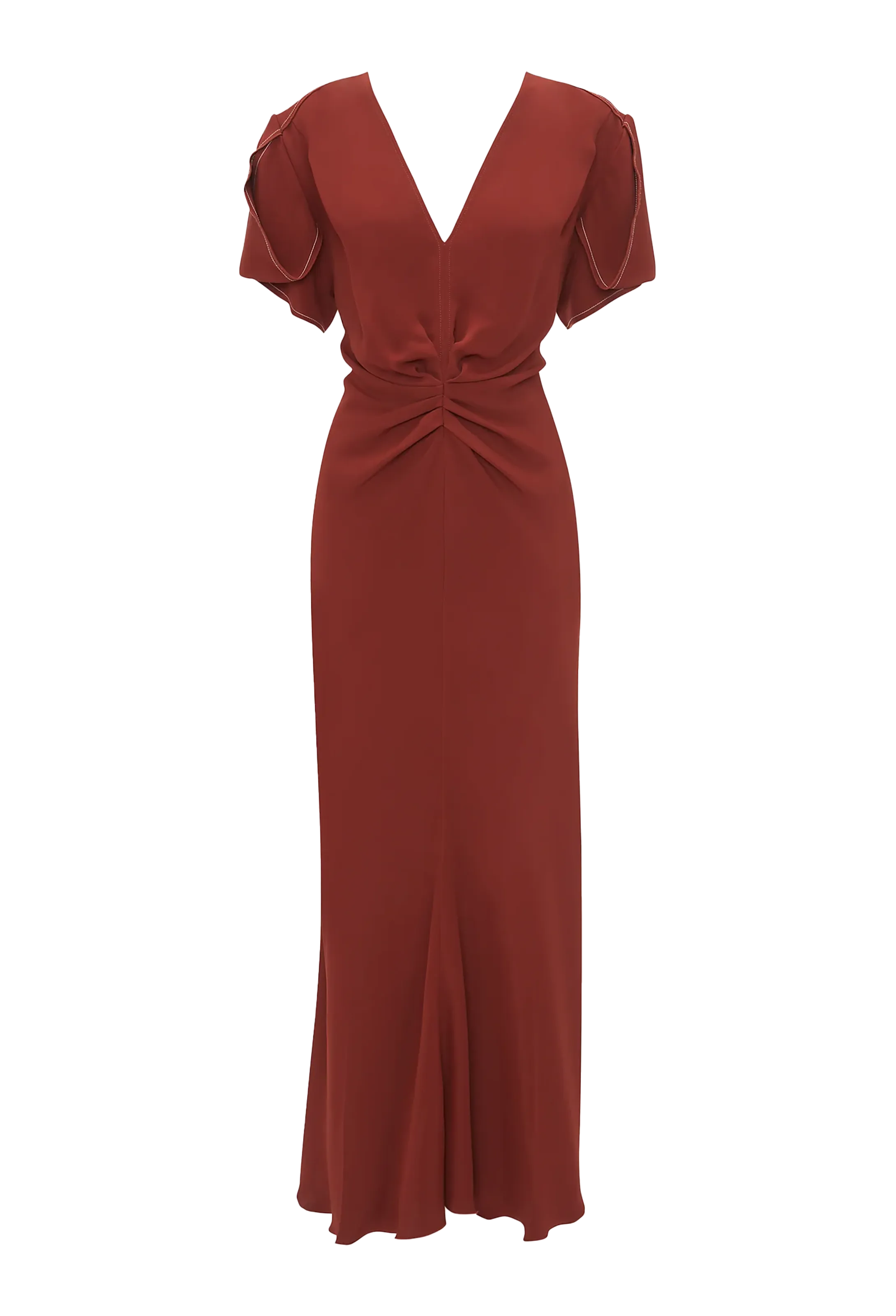 Gathered V-Neck Midi Dress