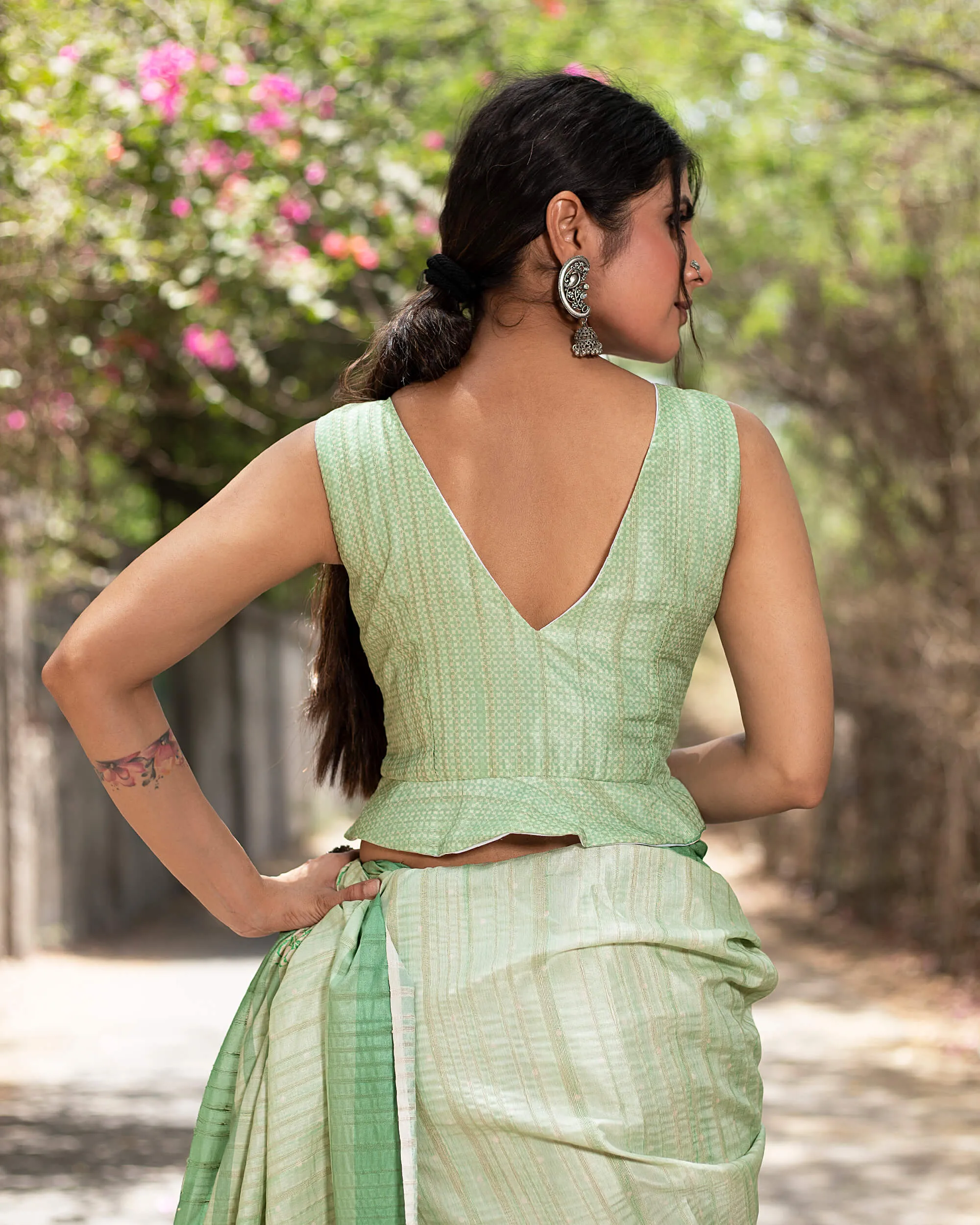 Geometric Printed Silk Peplum Blouse