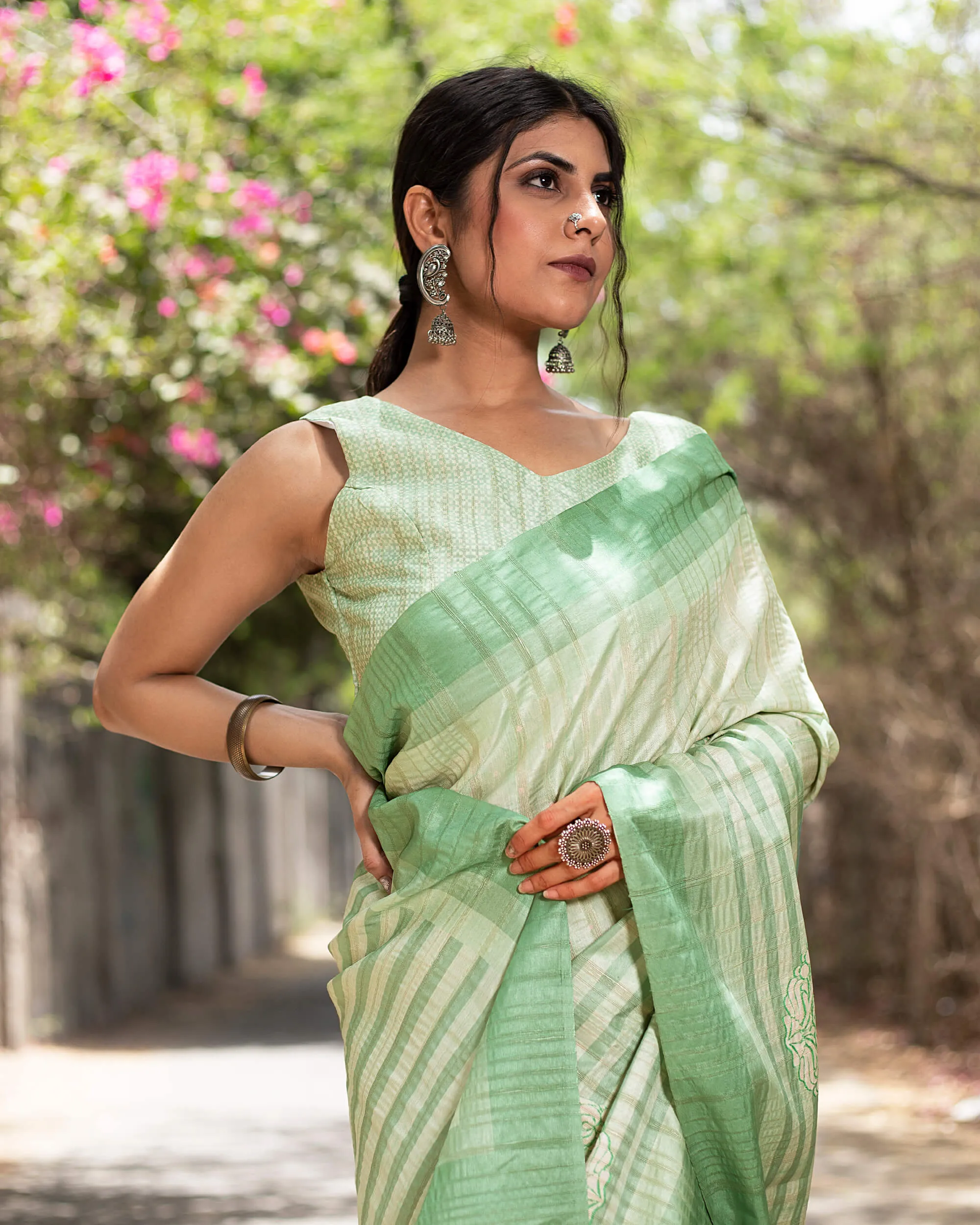 Geometric Printed Silk Peplum Blouse