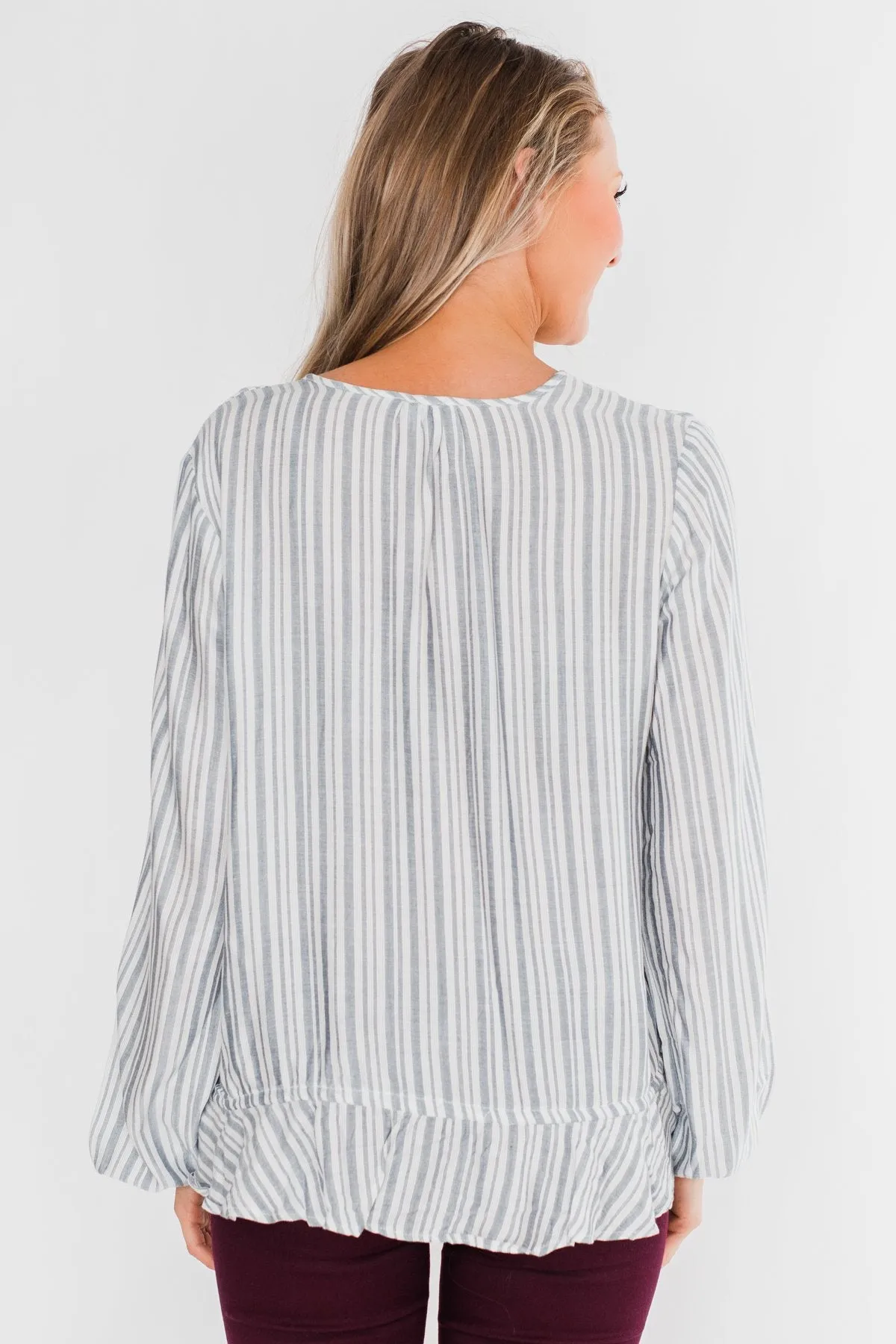 Get To You Striped Blouse- Ivory & Denim Blue