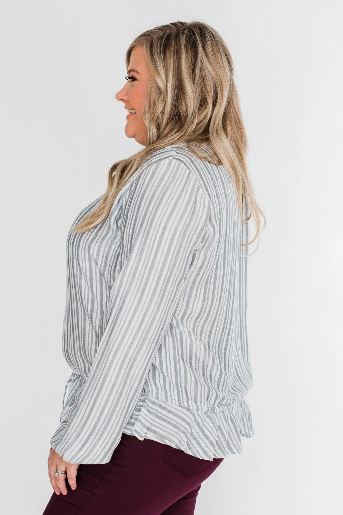 Get To You Striped Blouse- Ivory & Denim Blue