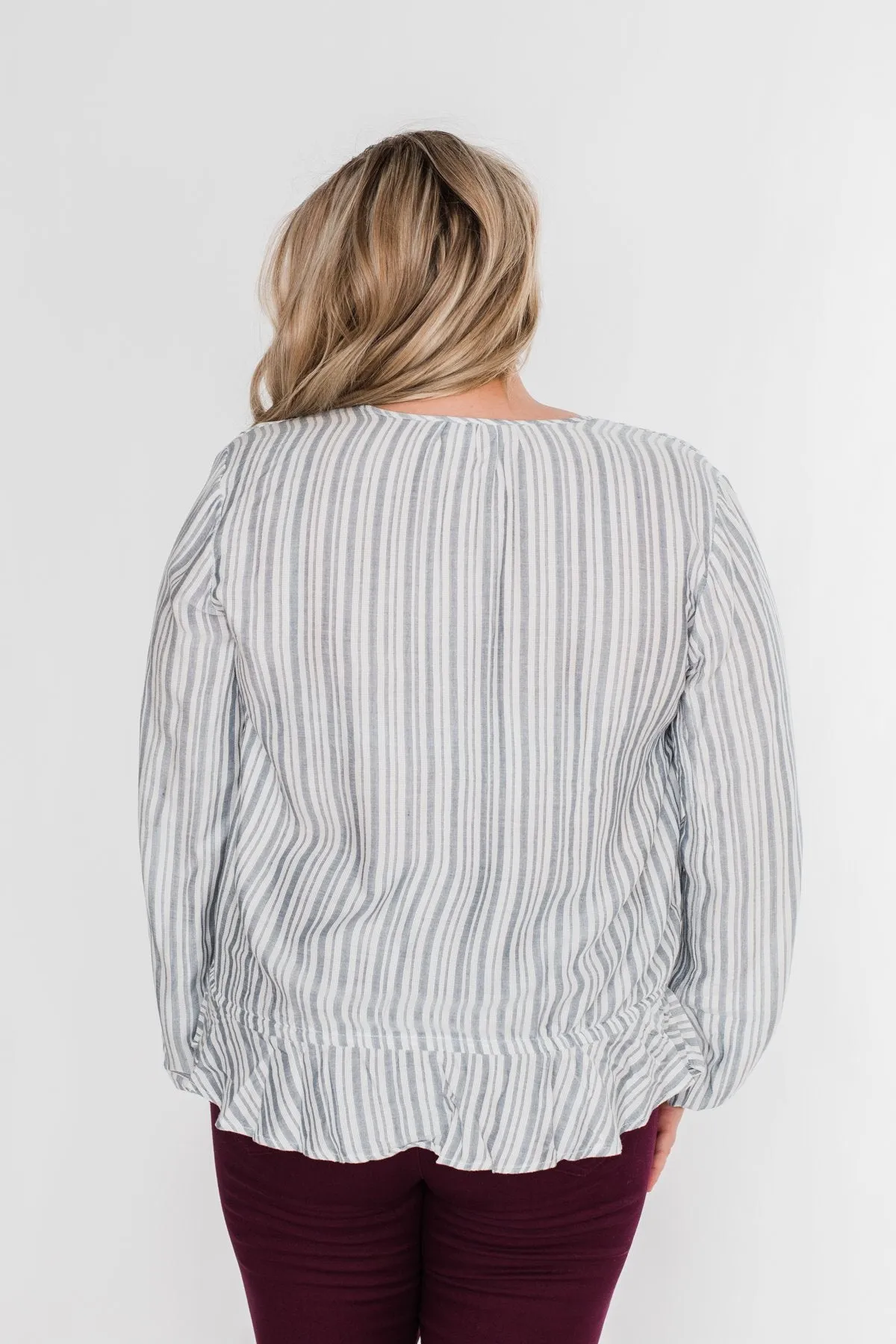 Get To You Striped Blouse- Ivory & Denim Blue