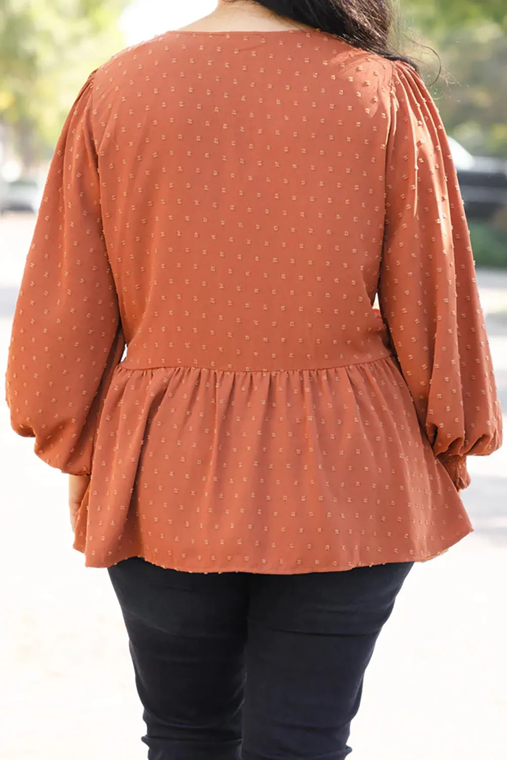 Gold Flame Plus Size Swiss Dot Tie Side Peplum Blouse