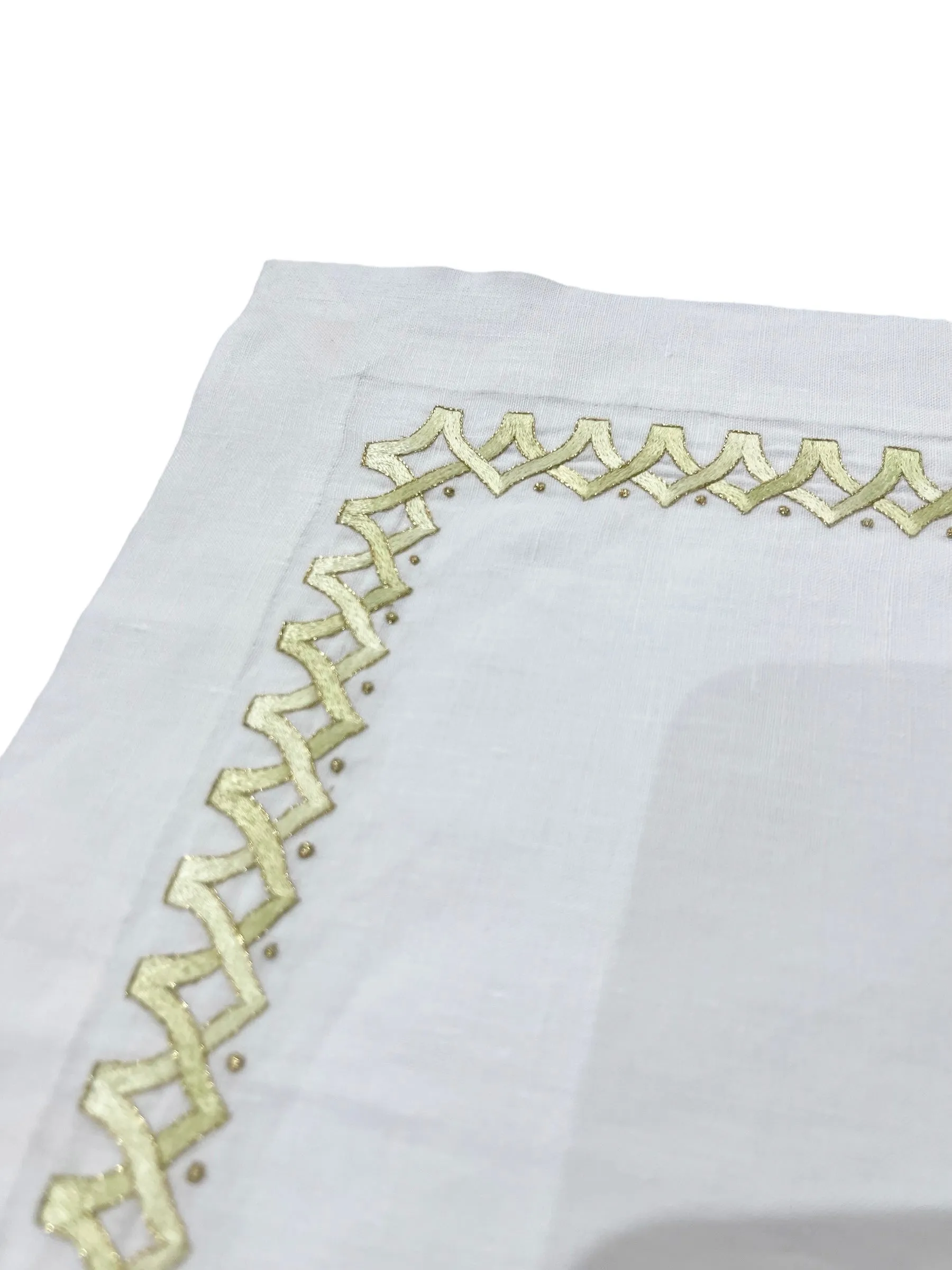 Gold Metallic & Celedon Silk Hand Embroidered Placemat, Set of 4