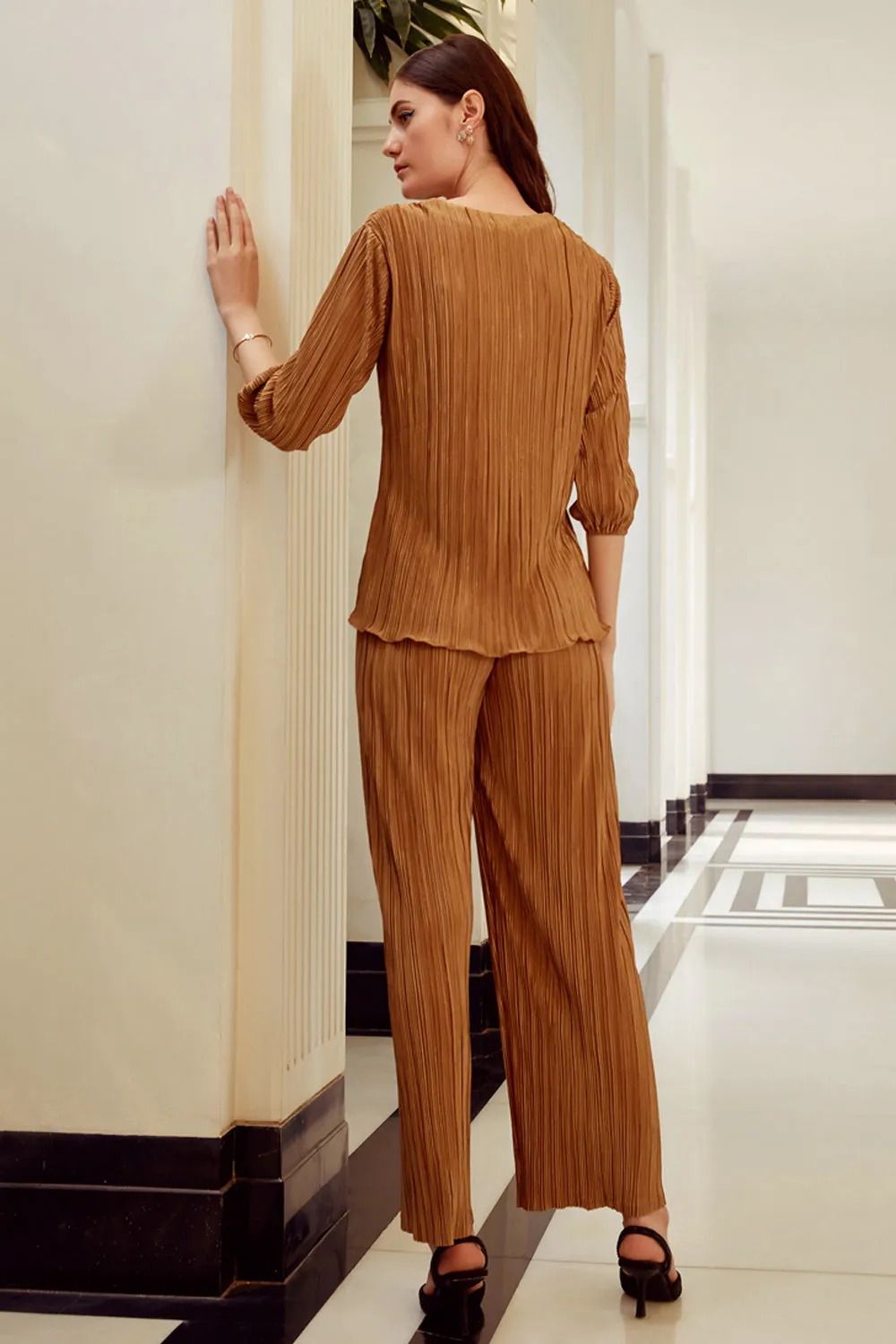 Gold Pleated Knot Co-Ord Set