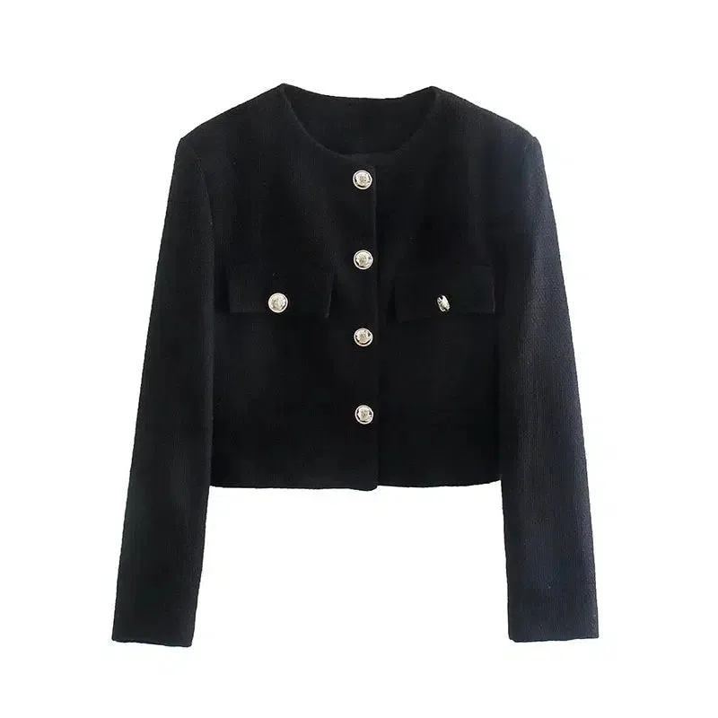 Gold-tone Buttons Textured Two-Piece Set