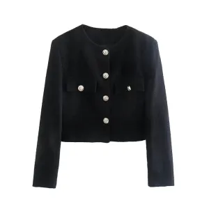 Gold-tone Buttons Textured Two-Piece Set