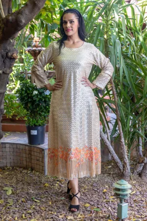 Golden Silk Gown with Embroidery & Beads