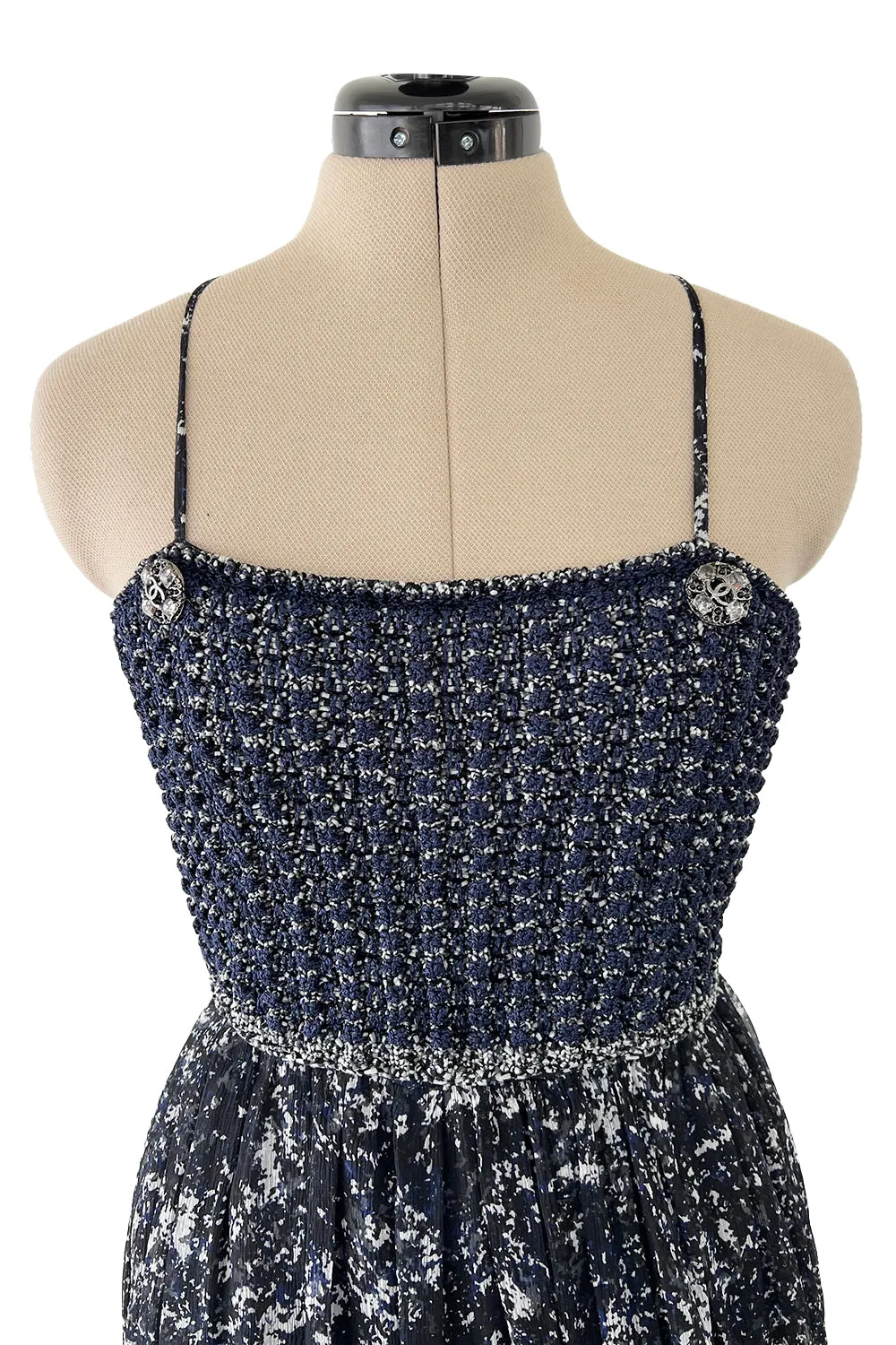 Gorgeous Spring 2012 Chanel by Karl Lagerfeld Hand Crochet Knit & Silk Chiffon Blue Dress w Scarf