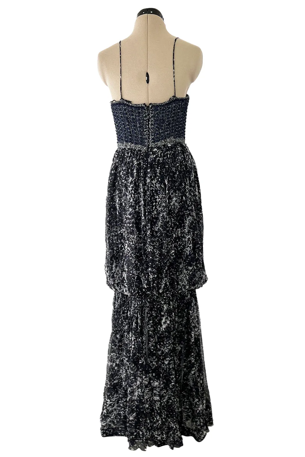 Gorgeous Spring 2012 Chanel by Karl Lagerfeld Hand Crochet Knit & Silk Chiffon Blue Dress w Scarf
