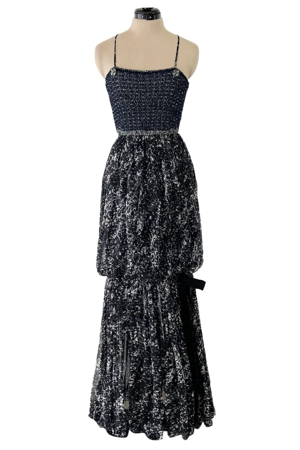 Gorgeous Spring 2012 Chanel by Karl Lagerfeld Hand Crochet Knit & Silk Chiffon Blue Dress w Scarf