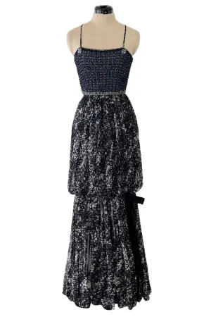 Gorgeous Spring 2012 Chanel by Karl Lagerfeld Hand Crochet Knit & Silk Chiffon Blue Dress w Scarf