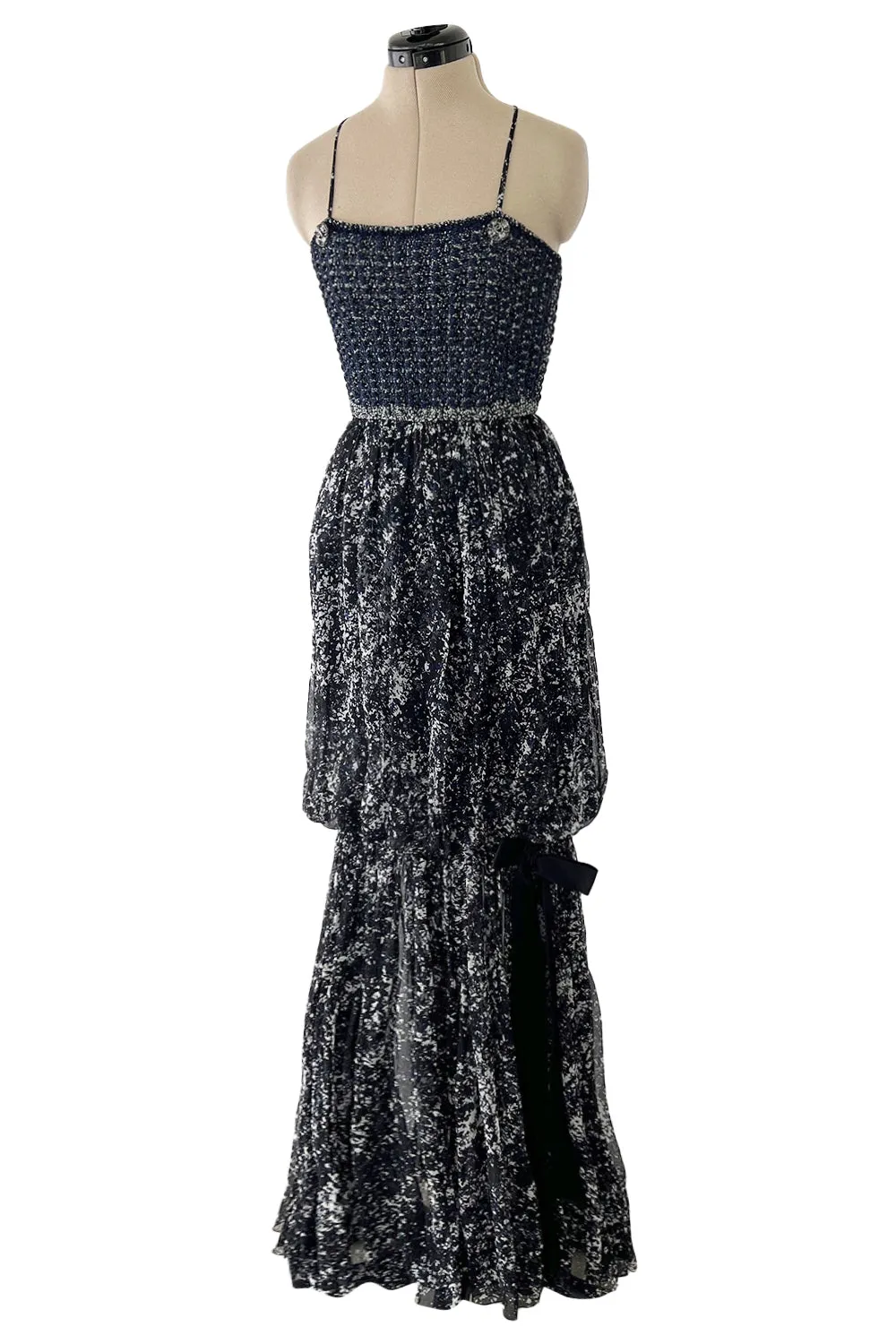 Gorgeous Spring 2012 Chanel by Karl Lagerfeld Hand Crochet Knit & Silk Chiffon Blue Dress w Scarf