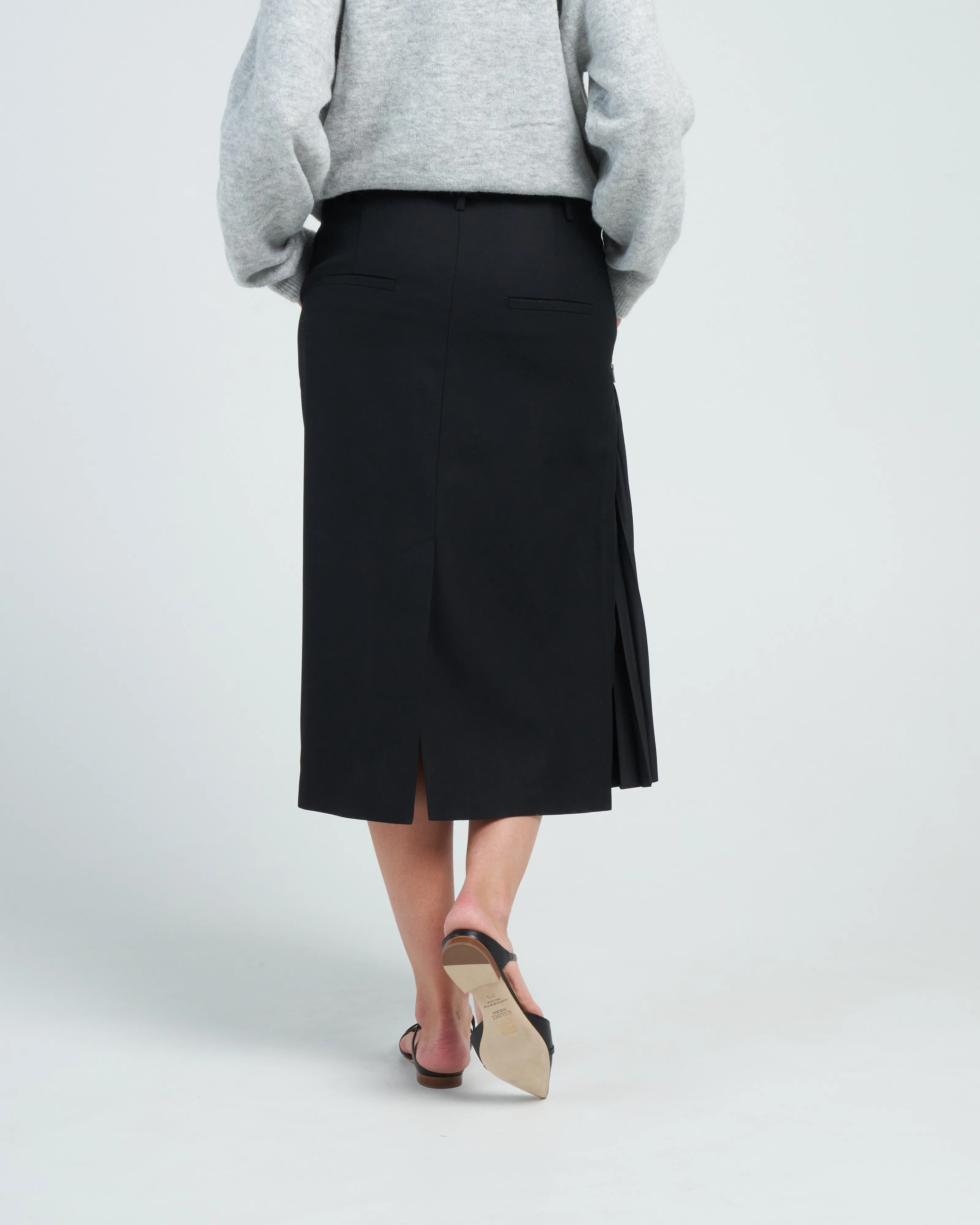 grain de poudre trouser skirt with pleat panel - black