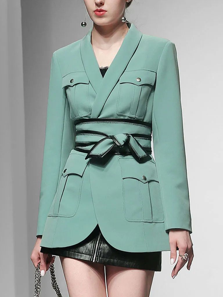 Green Long Sleeve 1950S Vintage Blazer Skirt Suit