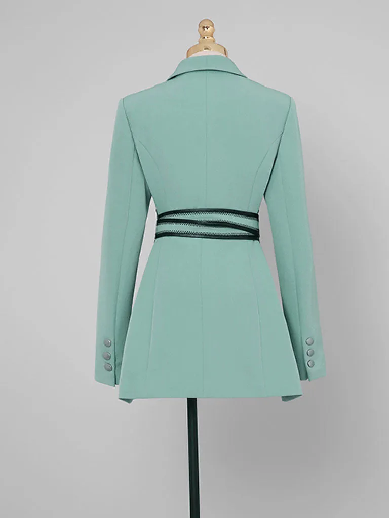 Green Long Sleeve 1950S Vintage Blazer Skirt Suit