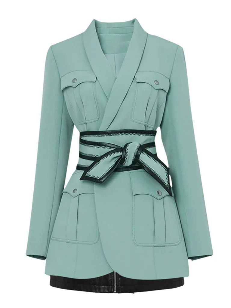 Green Long Sleeve 1950S Vintage Blazer Skirt Suit