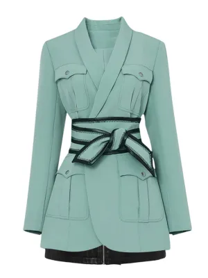 Green Long Sleeve 1950S Vintage Blazer Skirt Suit