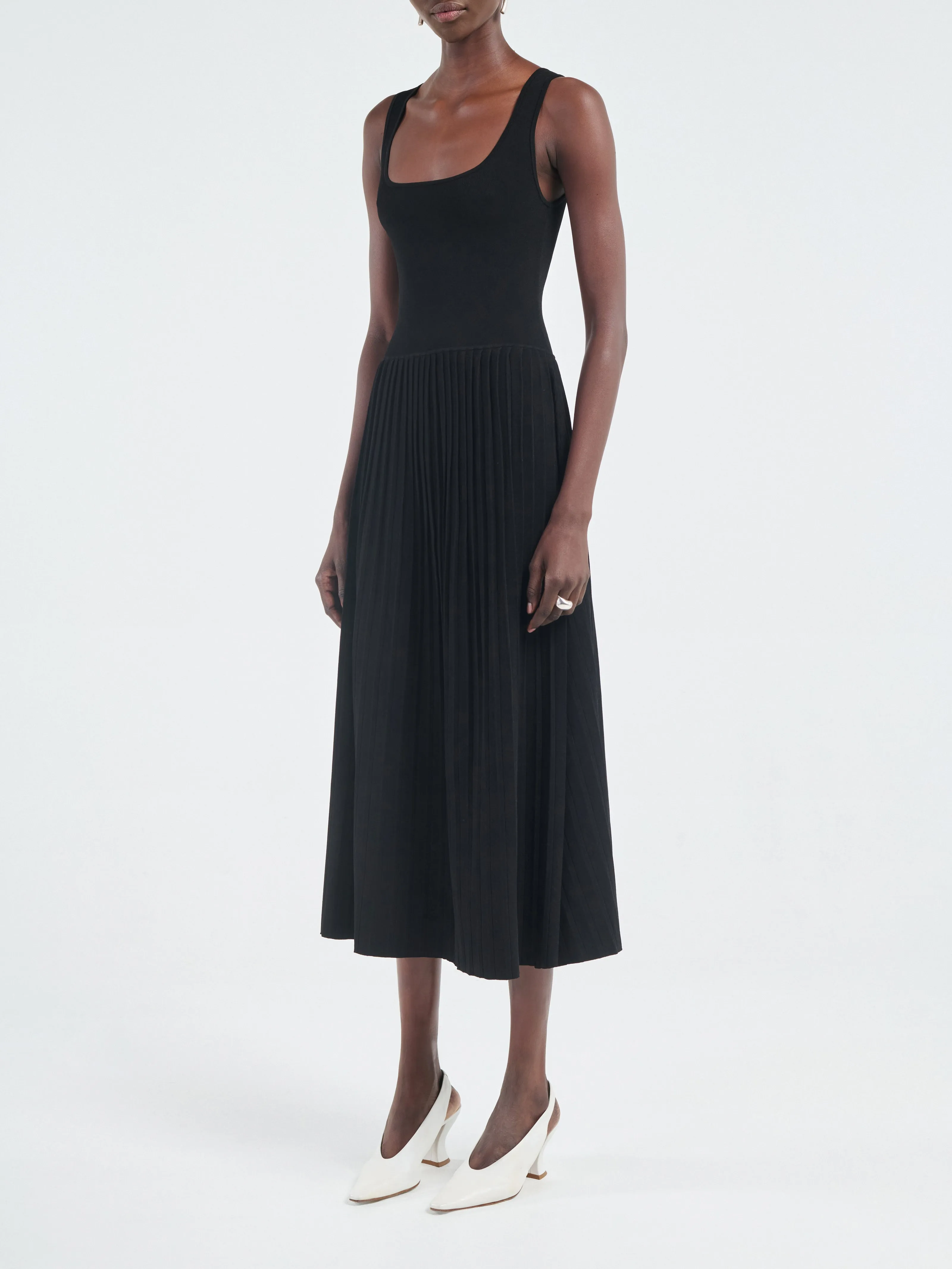 Halter Pleat Dress in Black