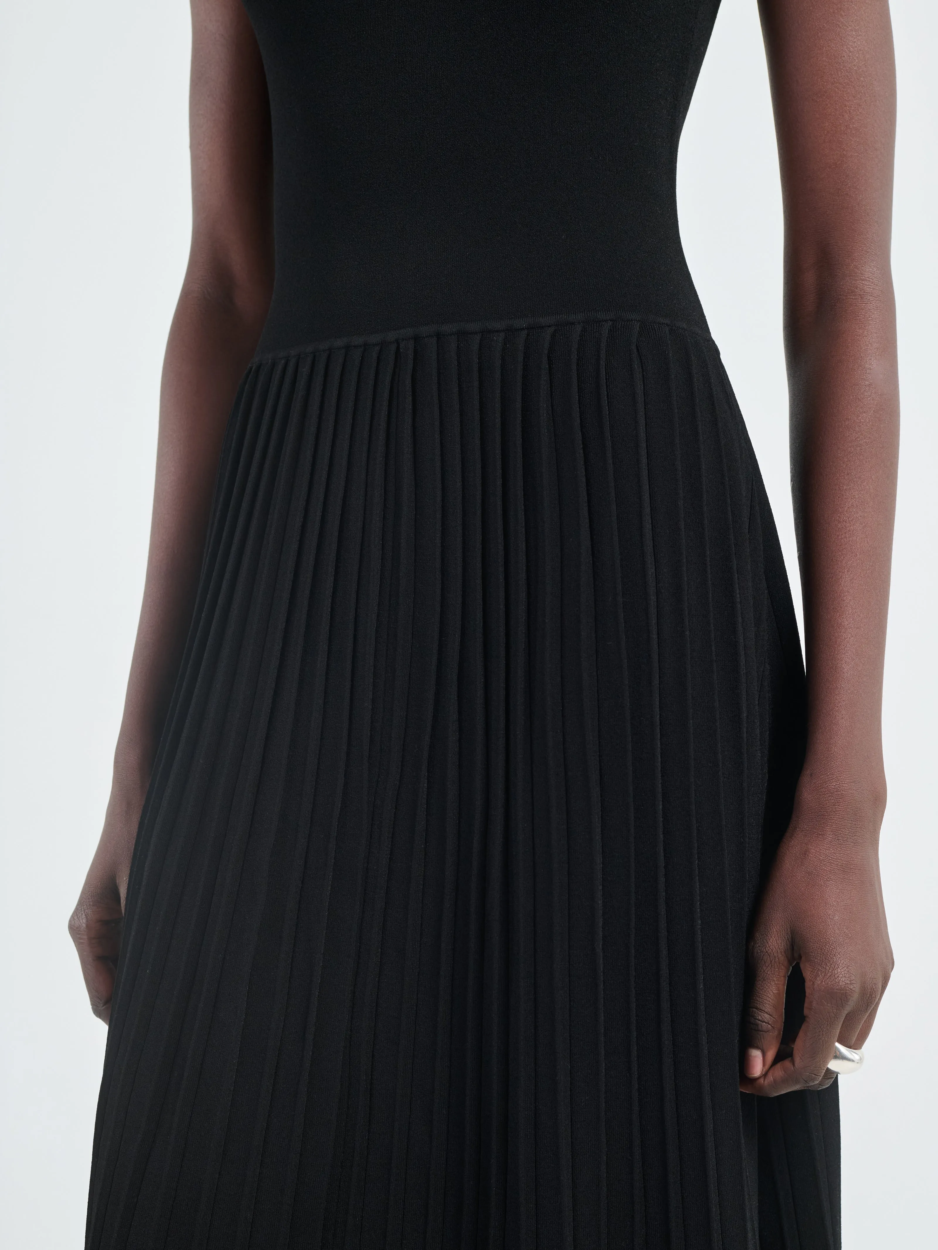Halter Pleat Dress in Black