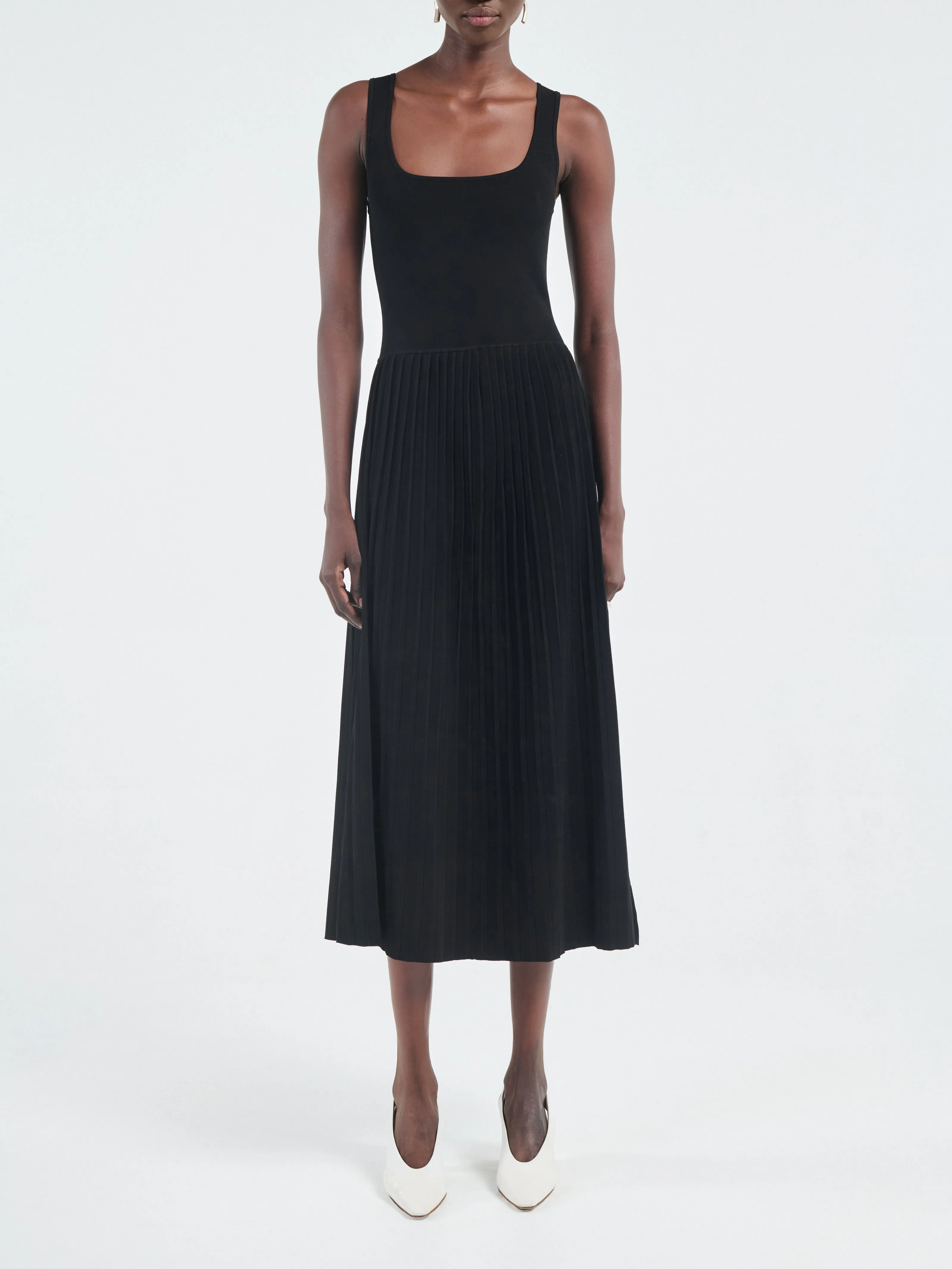 Halter Pleat Dress in Black