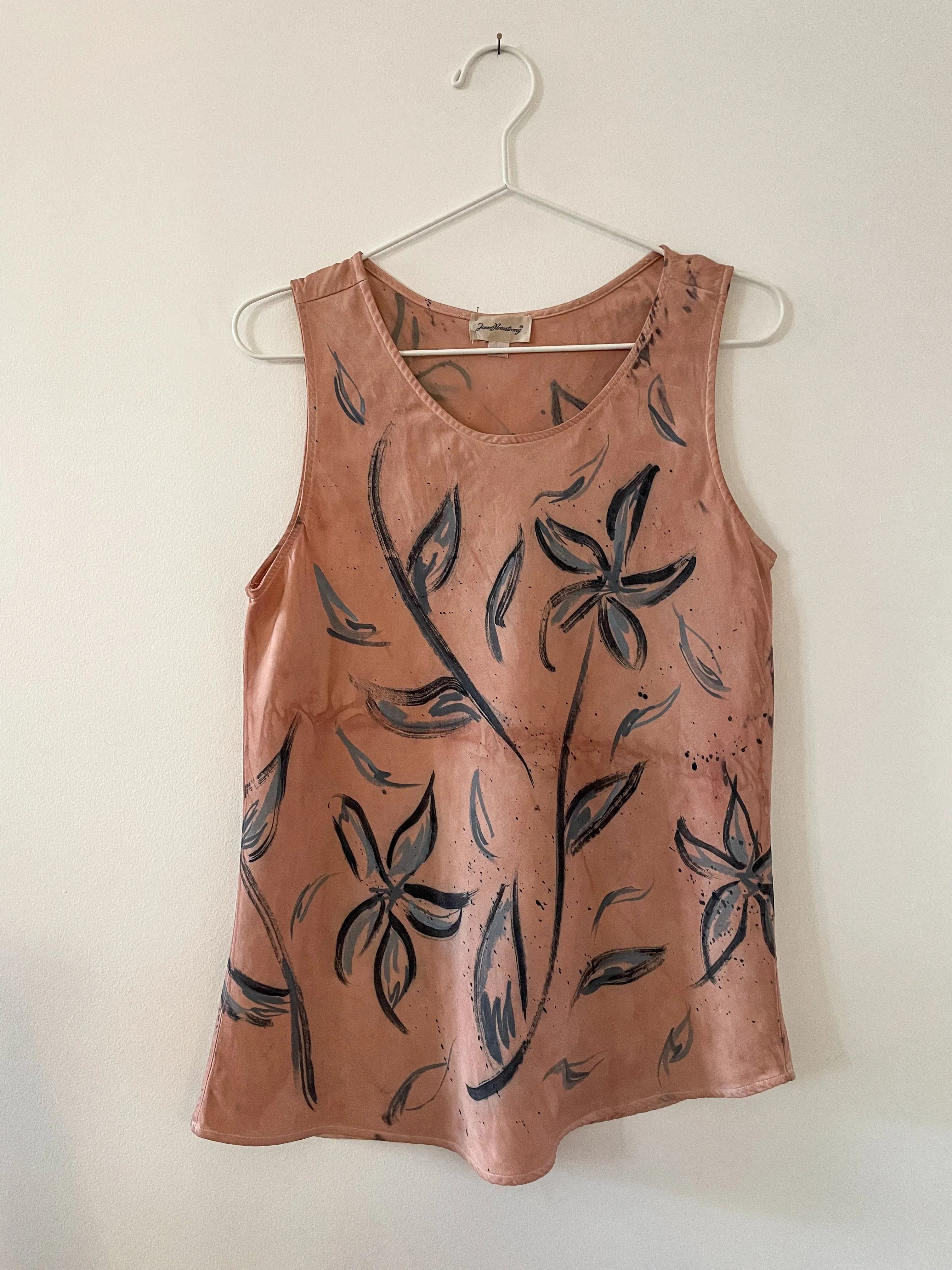 Hand-Painted Silk Tank - Indigo Flower