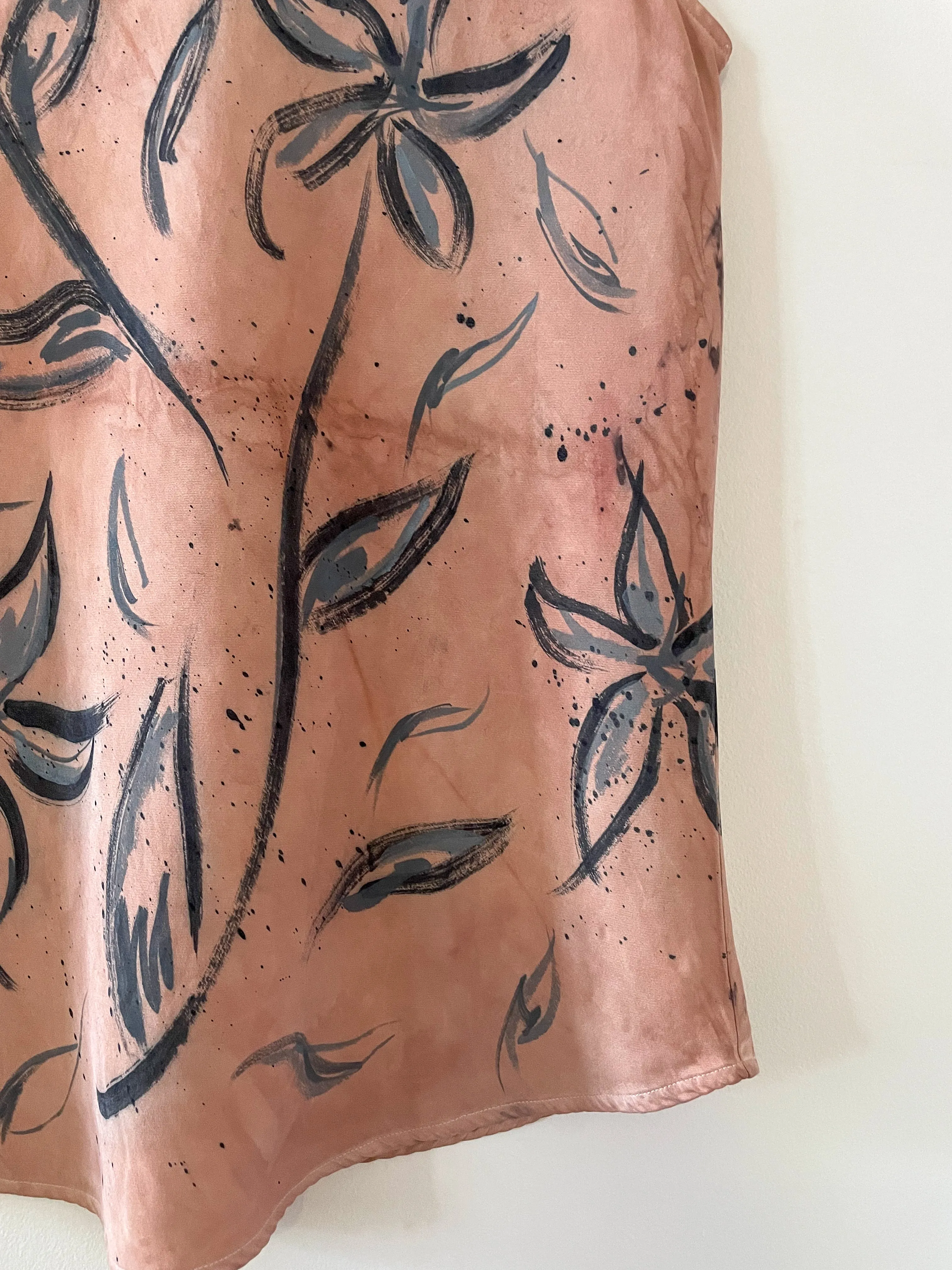 Hand-Painted Silk Tank - Indigo Flower