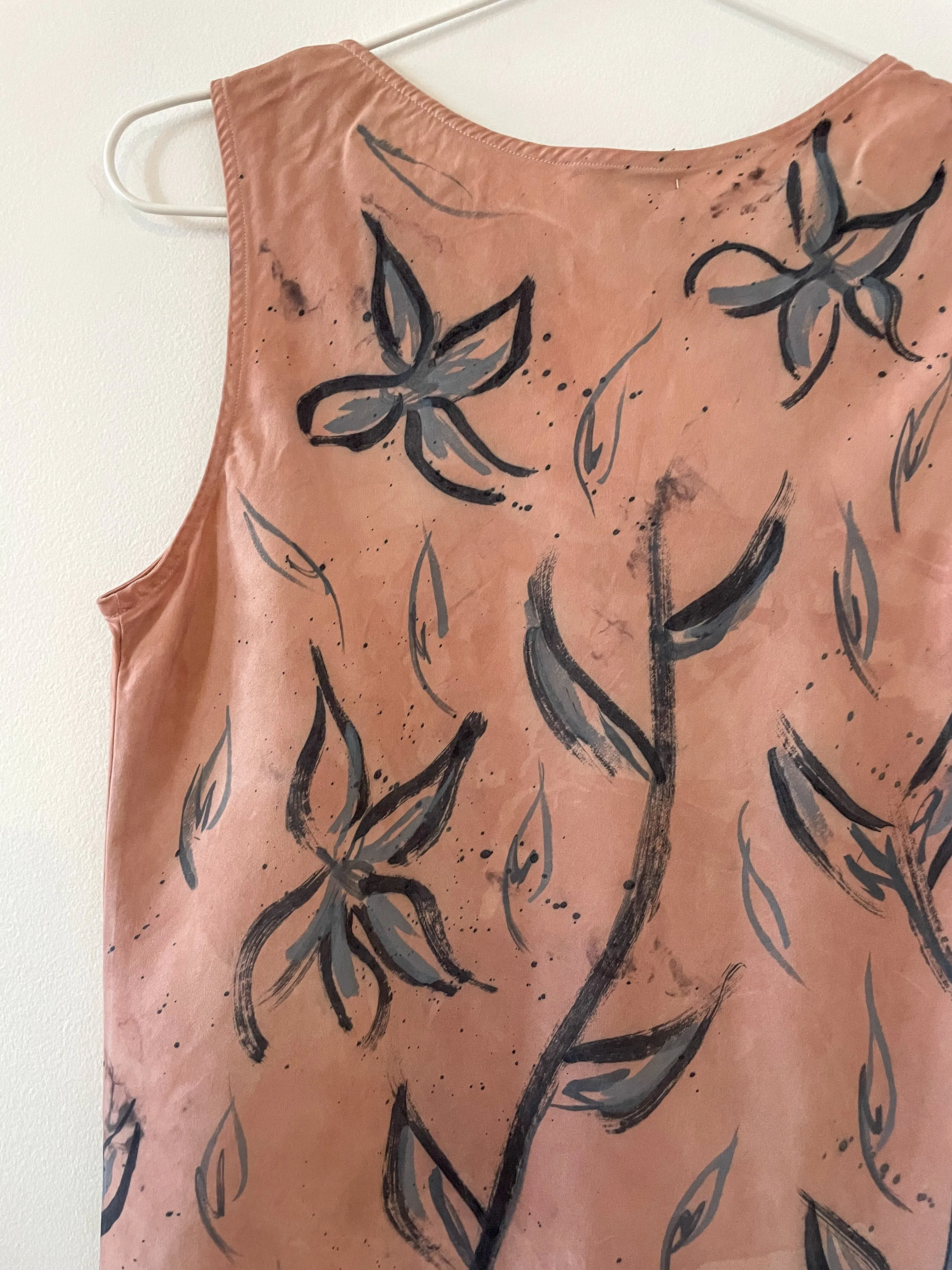 Hand-Painted Silk Tank - Indigo Flower
