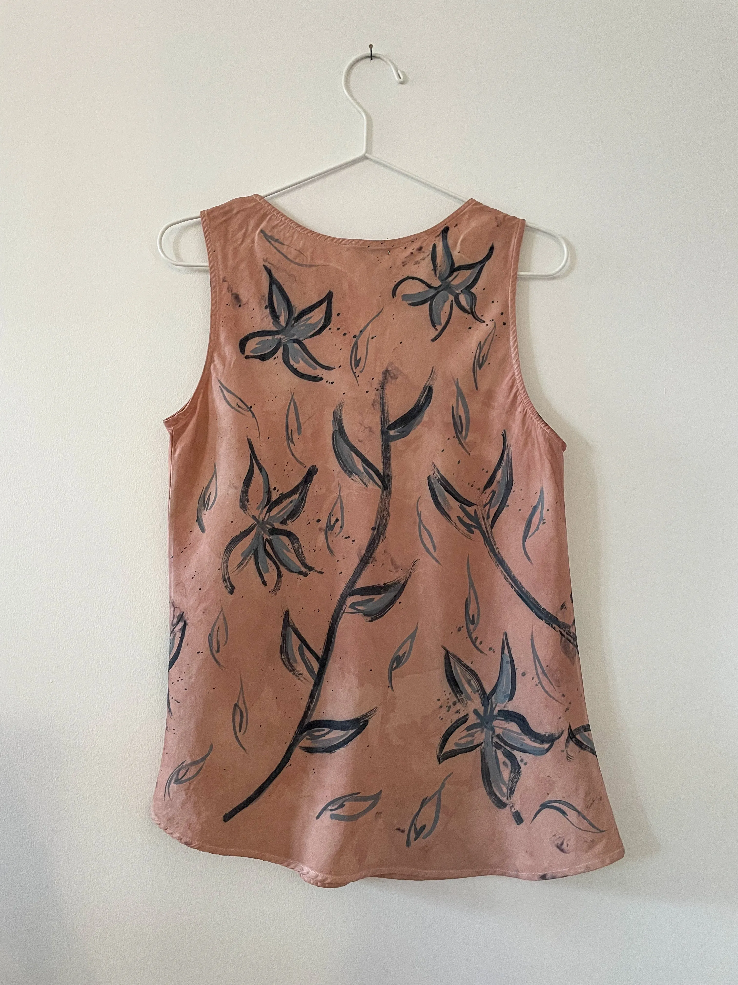 Hand-Painted Silk Tank - Indigo Flower