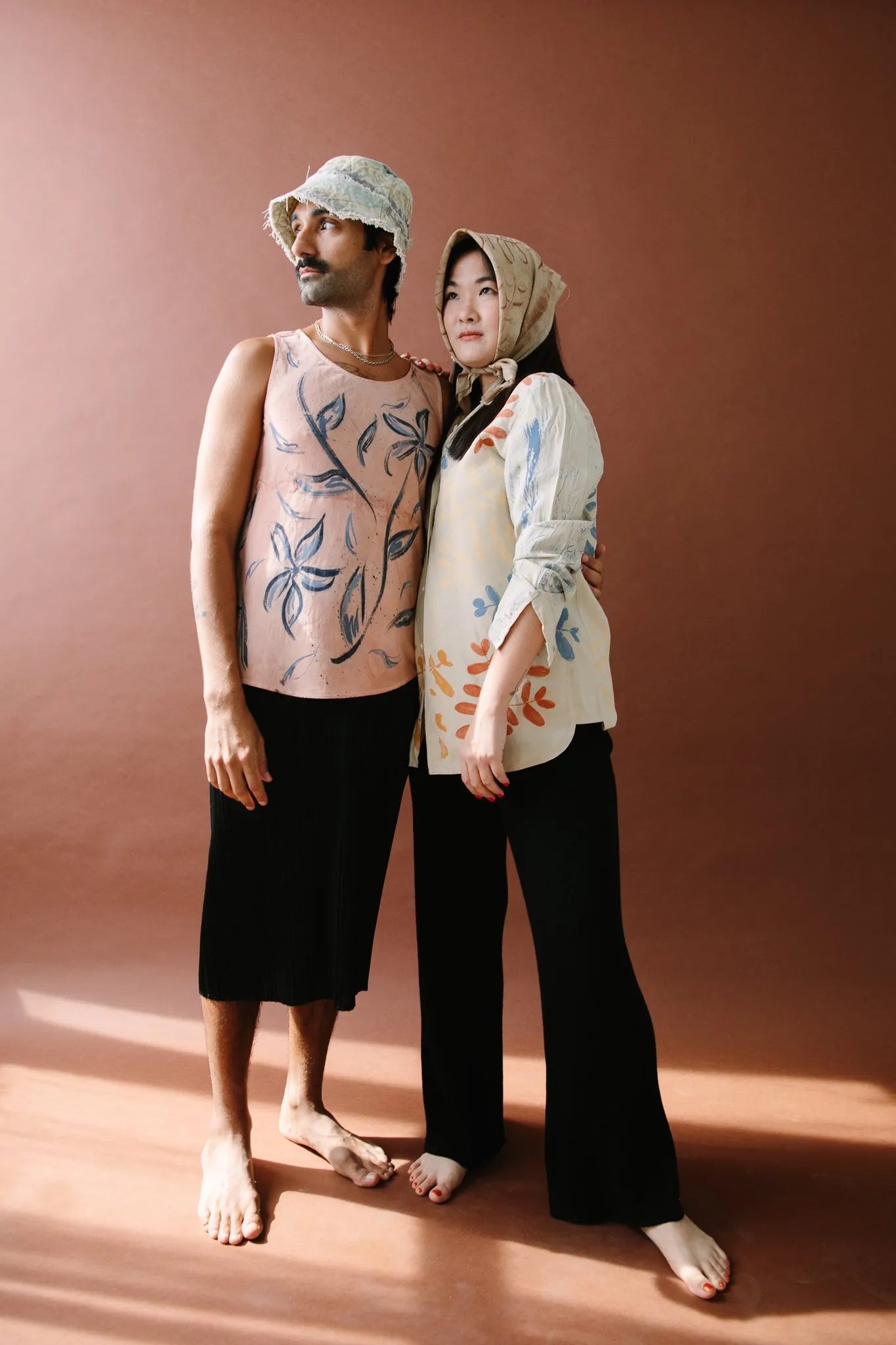 Hand-Painted Silk Tank - Indigo Flower