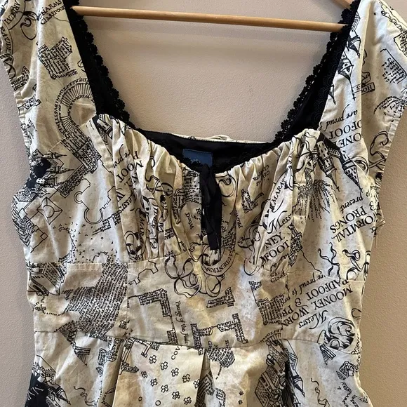 Harry Potter Marauders Map Dress Hot Topic Corset Back Fit &amp; Flare Size XL