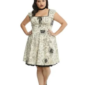 Harry Potter Marauders Map Dress Hot Topic Corset Back Fit &amp; Flare Size XL