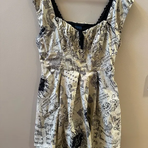 Harry Potter Marauders Map Dress Hot Topic Corset Back Fit &amp; Flare Size XL