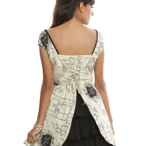 Harry Potter Marauders Map Dress Hot Topic Corset Back Fit &amp; Flare Size XL