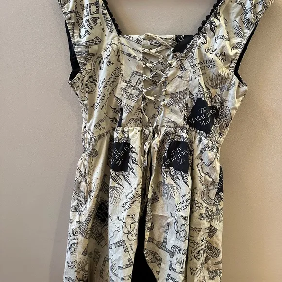 Harry Potter Marauders Map Dress Hot Topic Corset Back Fit &amp; Flare Size XL
