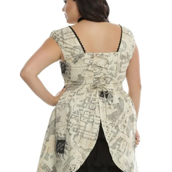 Harry Potter Marauders Map Dress Hot Topic Corset Back Fit &amp; Flare Size XL