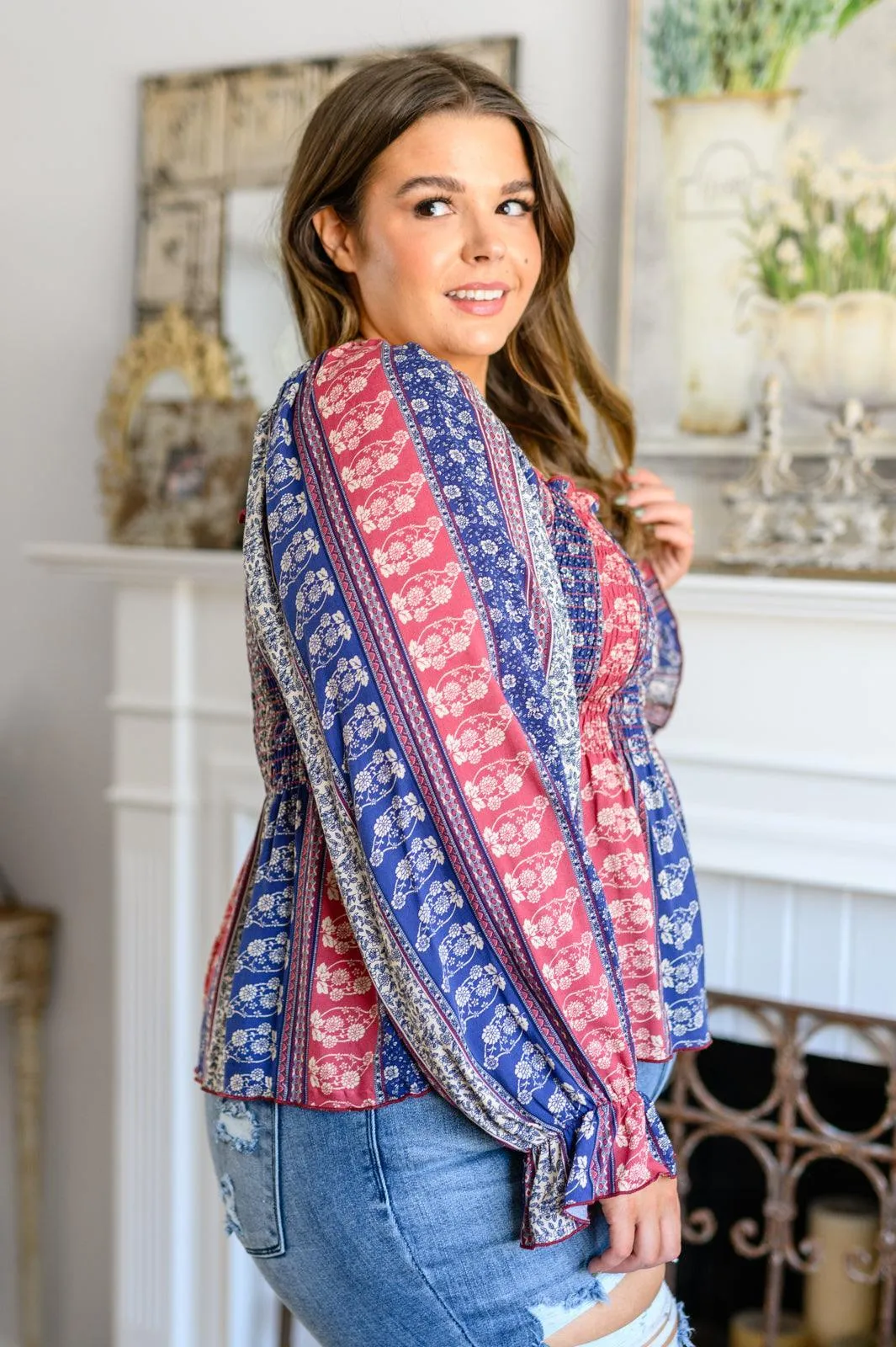 Hazel Blues® | Afternoon Tea Smocked Long Sleeve Blouse